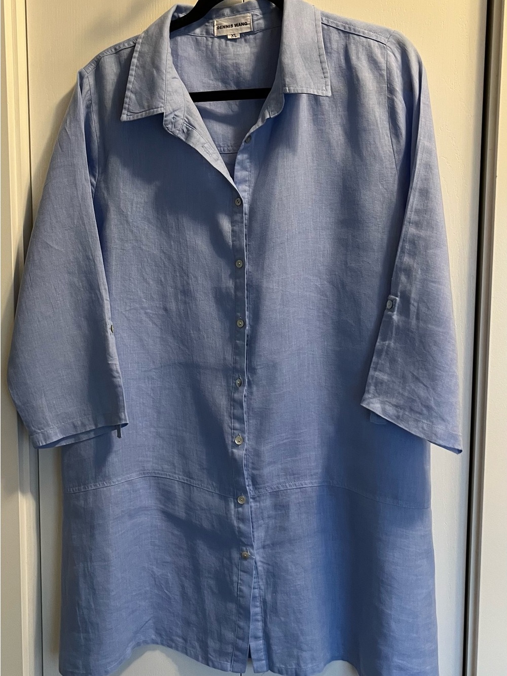 Light Blue Linen Button-Front Shirt by Canadian Designer Dennis Wang